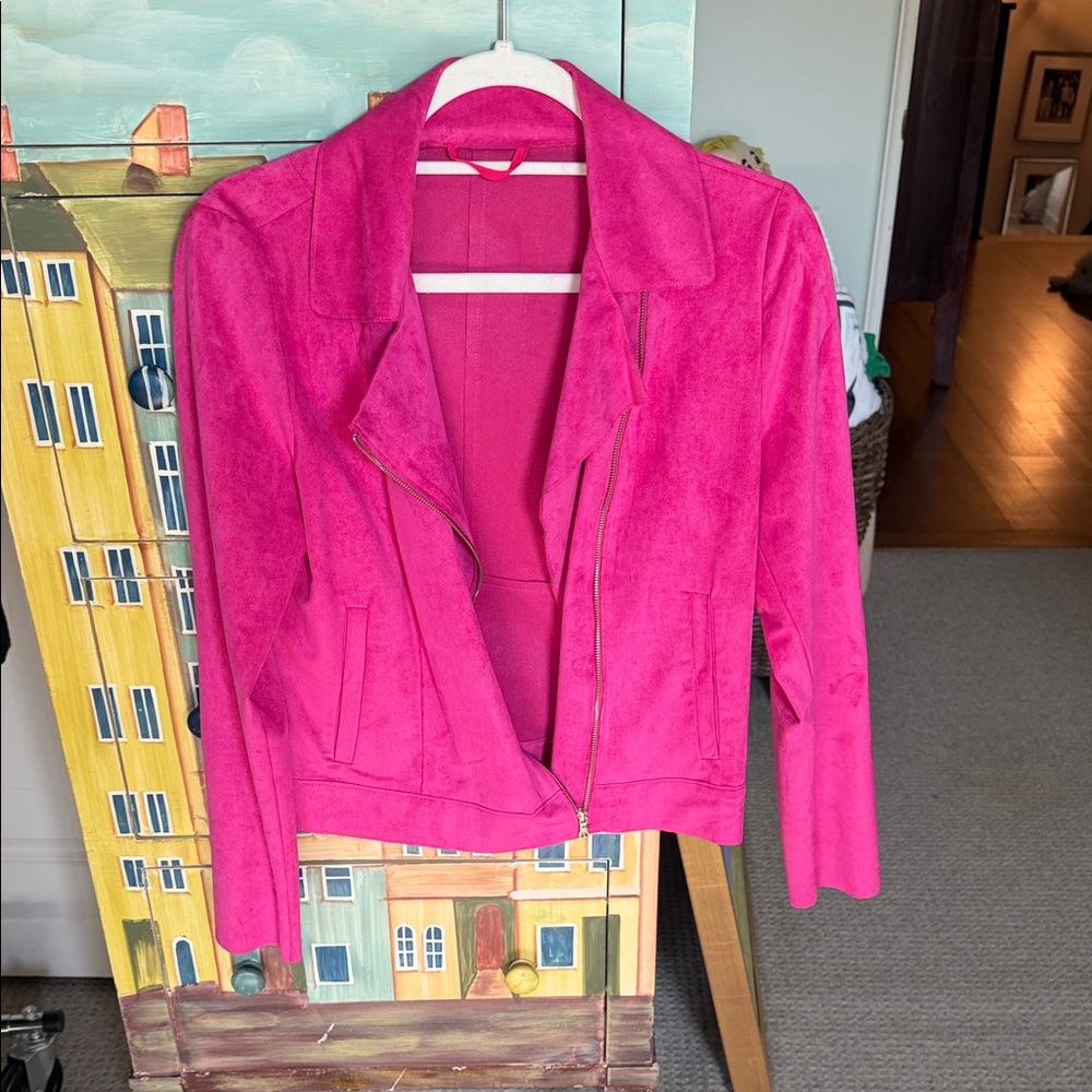 Women’s Fuchsia Suede Moto Jacket by